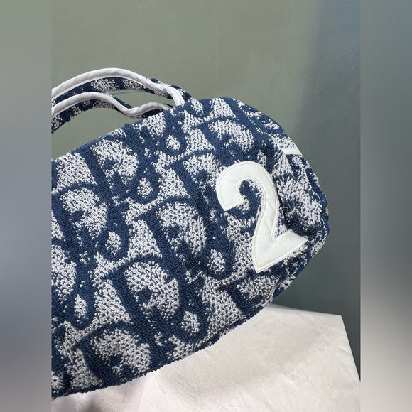 Auth💙 DIOR BLUE LOGO TERRY CLOTH BAG - Picture 6 of 13